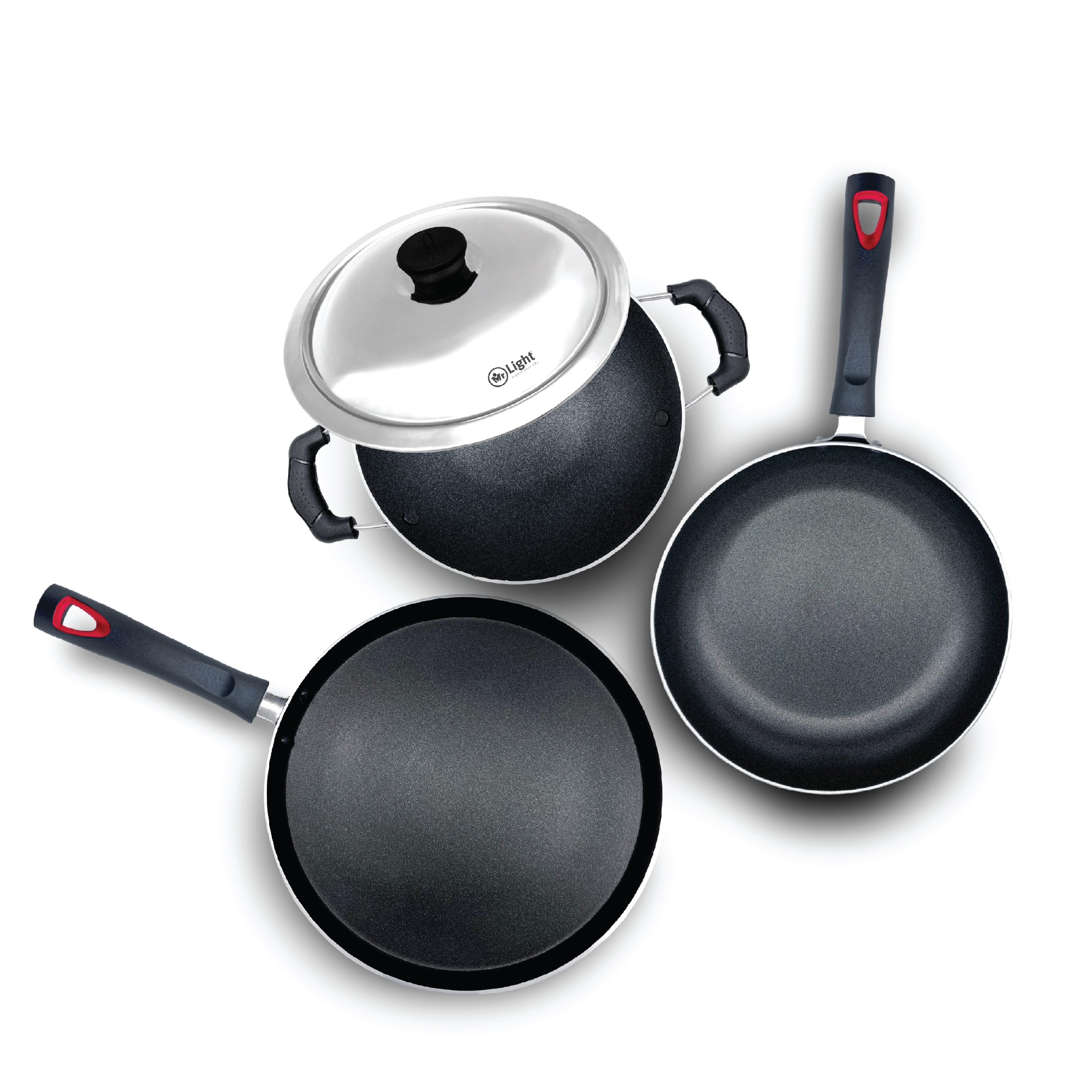 MR 7124 – 4 Pcs Non Stick combo Appachatty,Tawa and Frypan With SS Lid